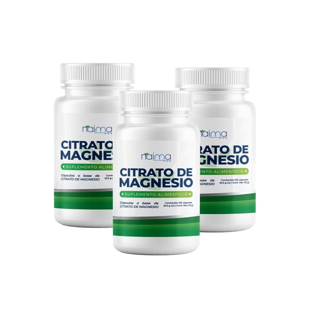 Citrato Magnesio 500mg - 100 Cápsulas por Frasco - 3 Frascos