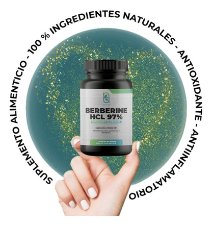 NAIMA Berberine HCL 97%, 60 Cápsulas | Suplemento Alimenticio 100% Puro| Ingredientes Naturales con Piperina y Cúrcuma| Complemento Digestivo NAIMA y Antioxidante | Alta Absorción, Sin Aditivos