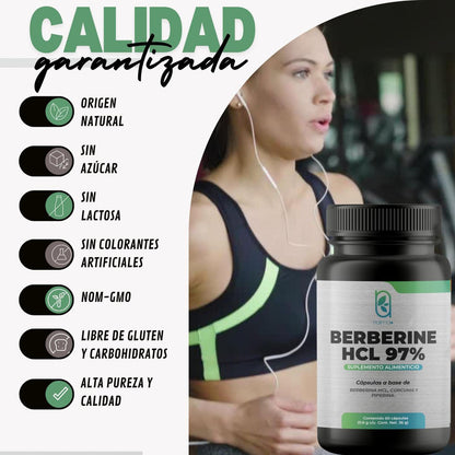 NAIMA Berberine HCL 97%, 60 Cápsulas | Suplemento Alimenticio 100% Puro| Ingredientes Naturales con Piperina y Cúrcuma| Complemento Digestivo NAIMA y Antioxidante | Alta Absorción, Sin Aditivos