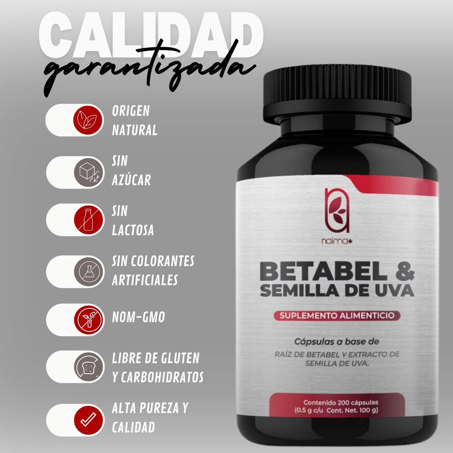 NAIMA Betabel 200 Cápsulas | Suplemento Alimenticio 100% Puro y Natural | Bienestar Cardiovascular y Cognitivo | Superfood | Antioxidante Natural | Beet Root |