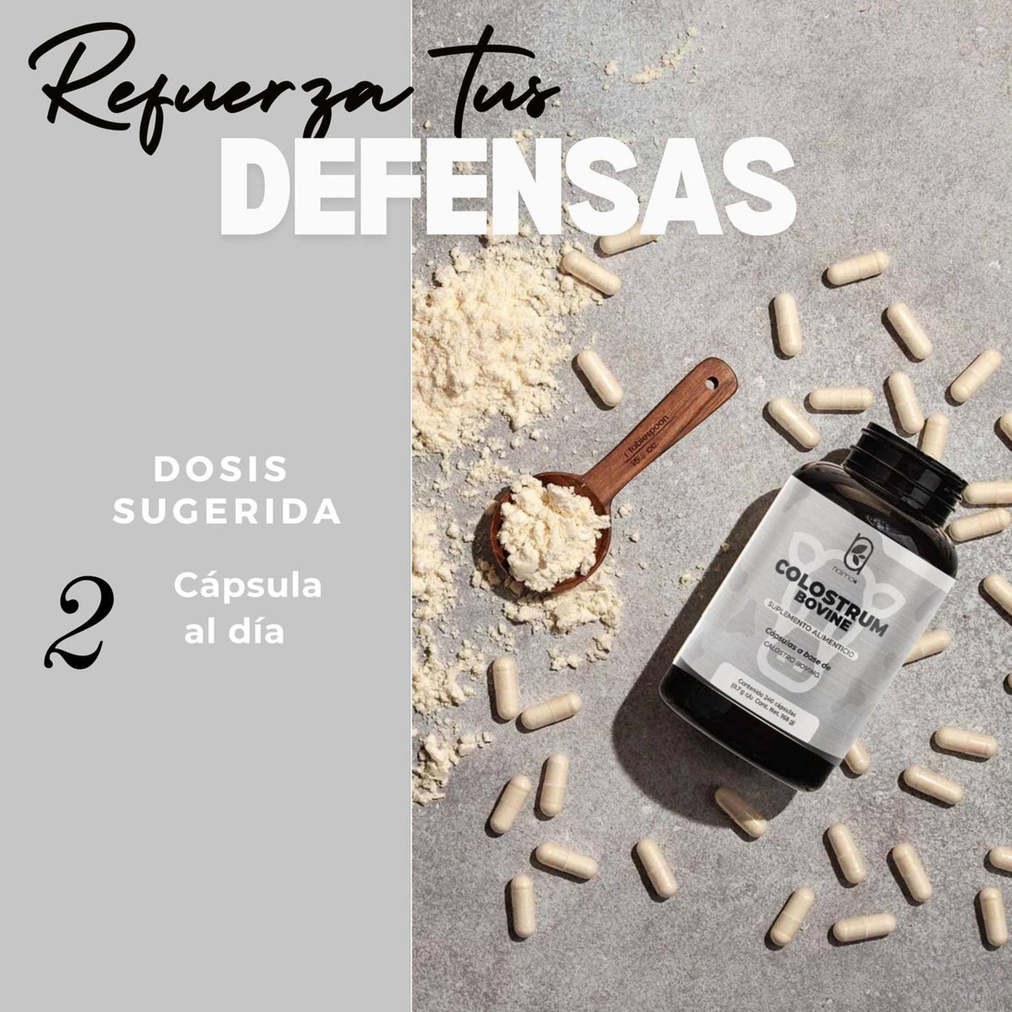 NAIMA Colostrum Bovine 240 Cápsulas | Ingredientes Naturales de origen Bovino | Salud digestiva | Calostro Bovino | Nutrientes esenciales | 700mg por Cápsula |