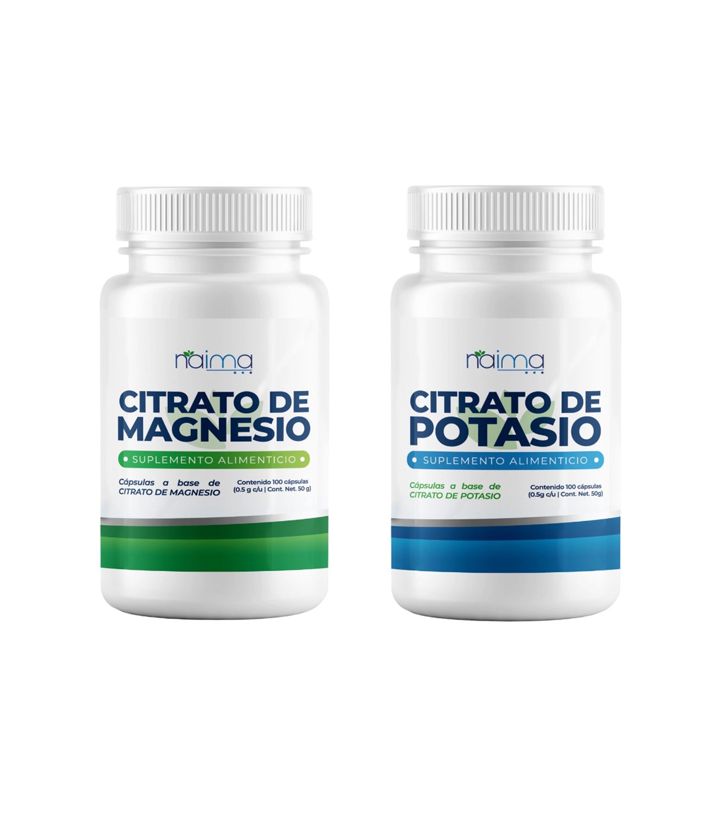 Citrato Magnesio y Citrato de Potasio 500mg - 100 Cápsulas por Frasco - 2 Frascos