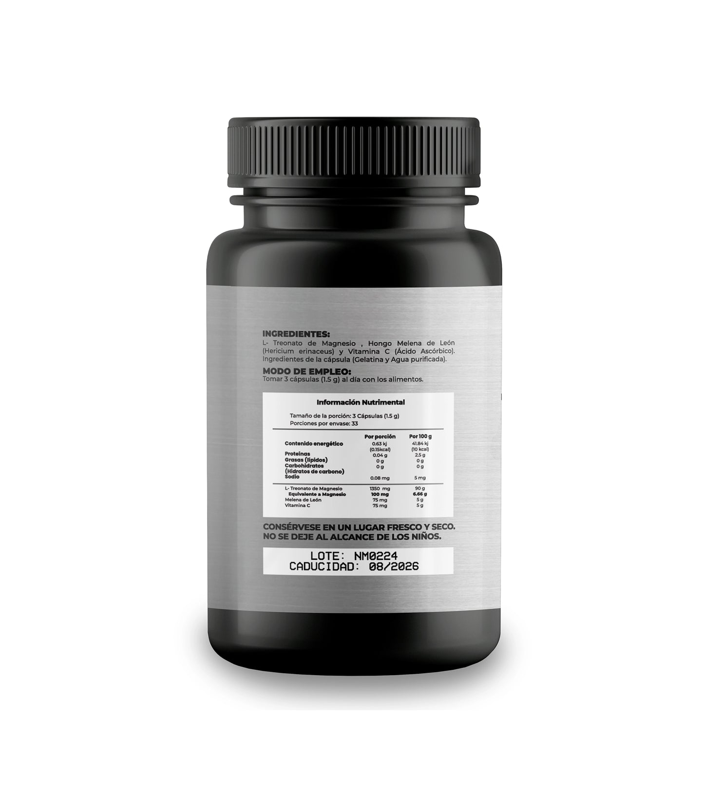 Treonato de Magnesio Con Hongo Melena de Leon y Vitamina C 500mg