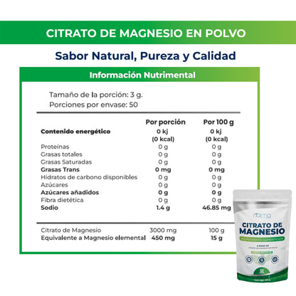 Polvo Citrato De Magnesio sabor natural 150g