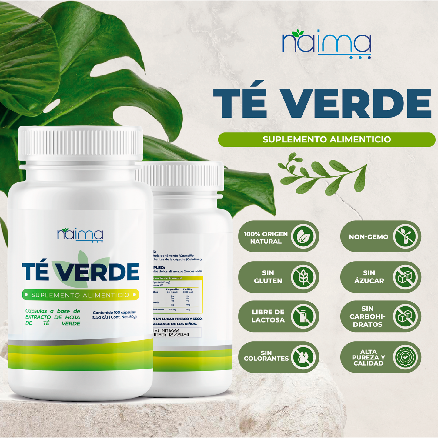 Té Verde Cápsulas 500mg - 100 Cápsulas por Frascos