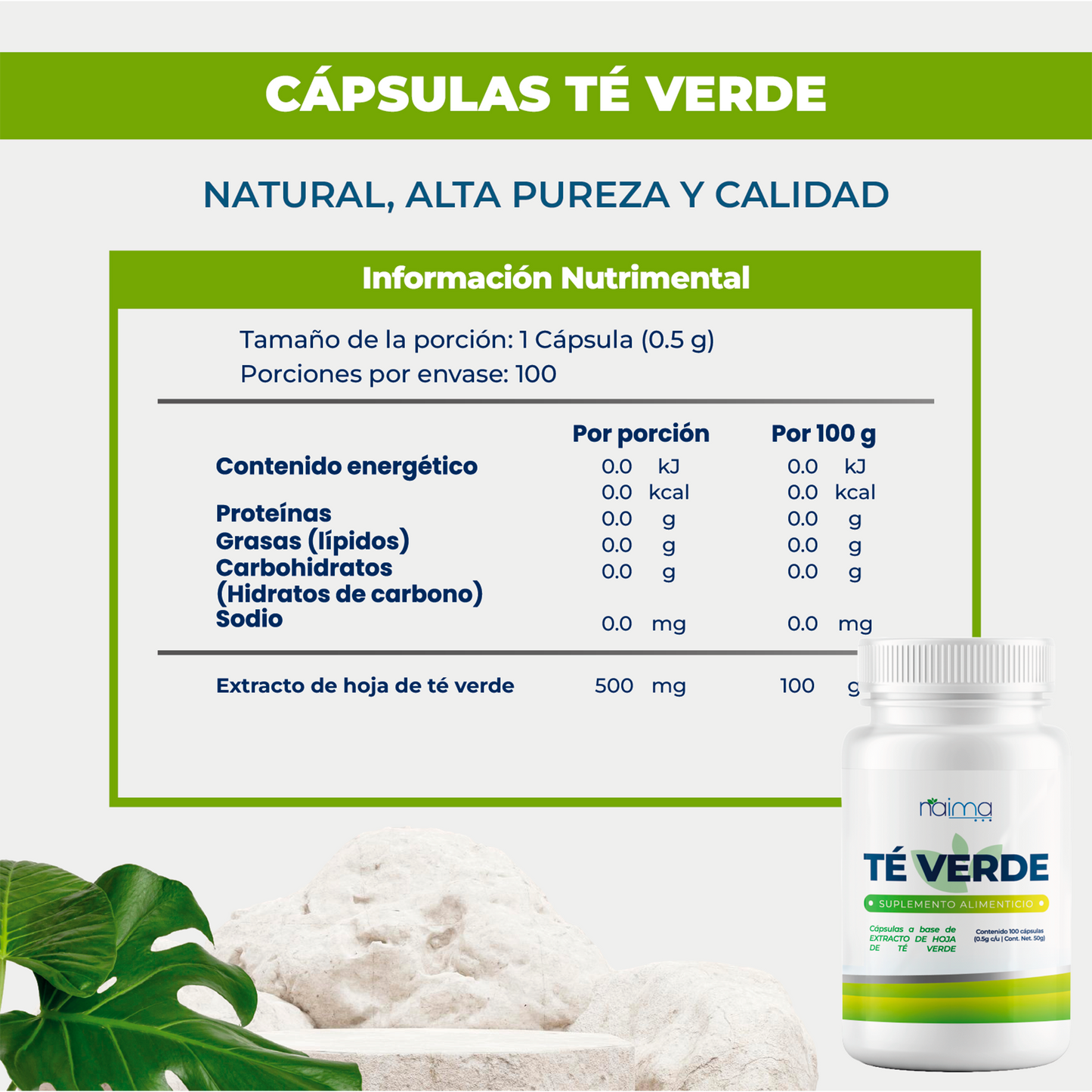 Té Verde Cápsulas 500mg - 100 Cápsulas por Frascos