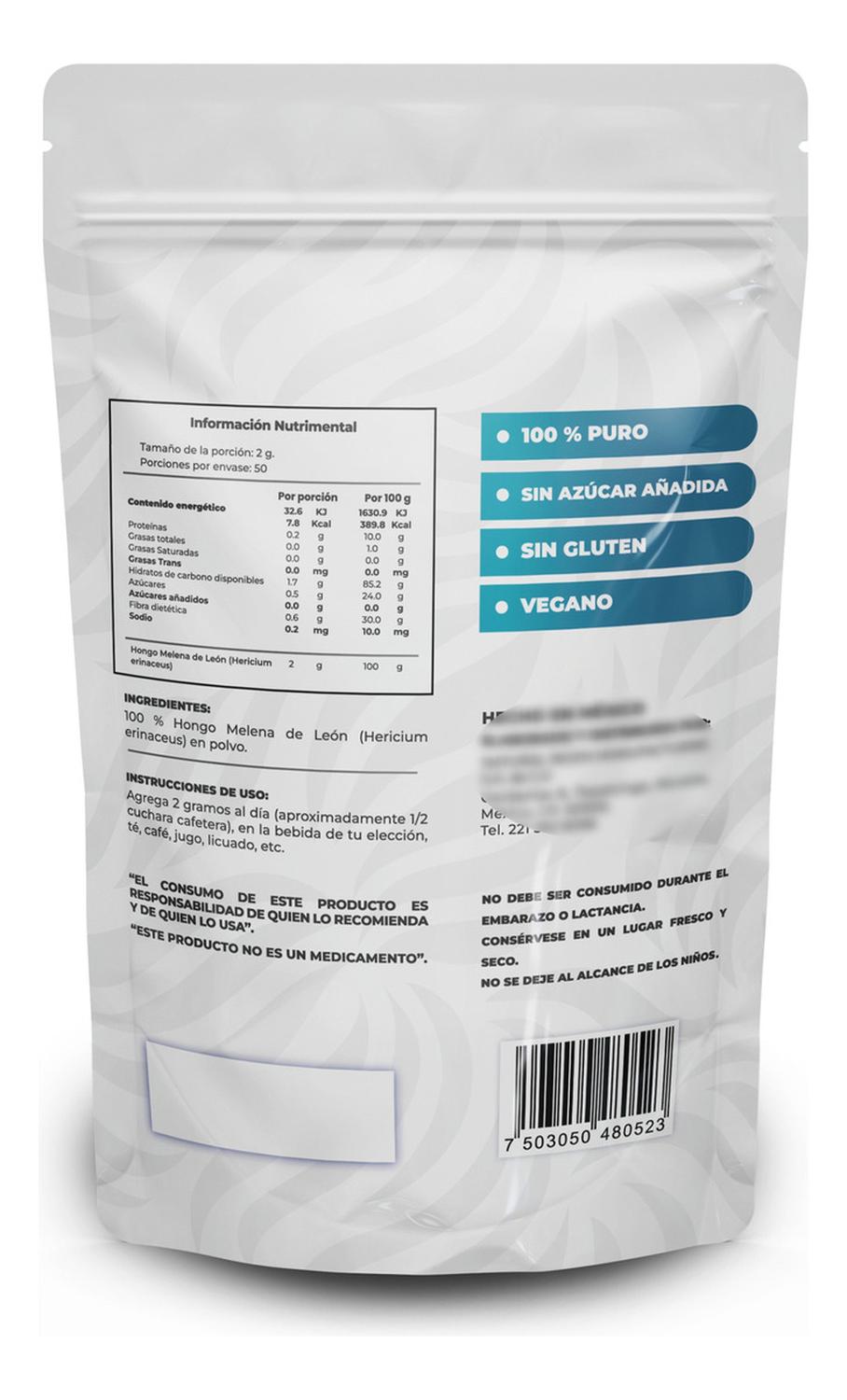 NAIMA Hongo Melena de León en Polvo, 100 g | Suplemento Alimenticio | Adaptógeno Natural Vegano con Nutrientes Esenciales Energía y Concentración |