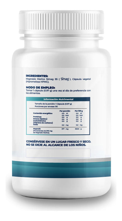 NAIMA Magnesio Marino 90 Cápsulas | SIMAG Magnesio Marino del Mediterráneo Francés | Cápsula Vegana | Puro, de Origen Natural | Descaso, Energía, Digestión y Alta absorción | Sin Aditivos | 970mg por Cápsula