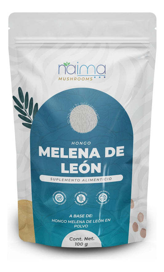 NAIMA Hongo Melena de León en Polvo, 100 g | Suplemento Alimenticio | Adaptógeno Natural Vegano con Nutrientes Esenciales Energía y Concentración |